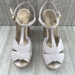 American eagle White StrapBurlap Wedge Sandal Heels 8.5
